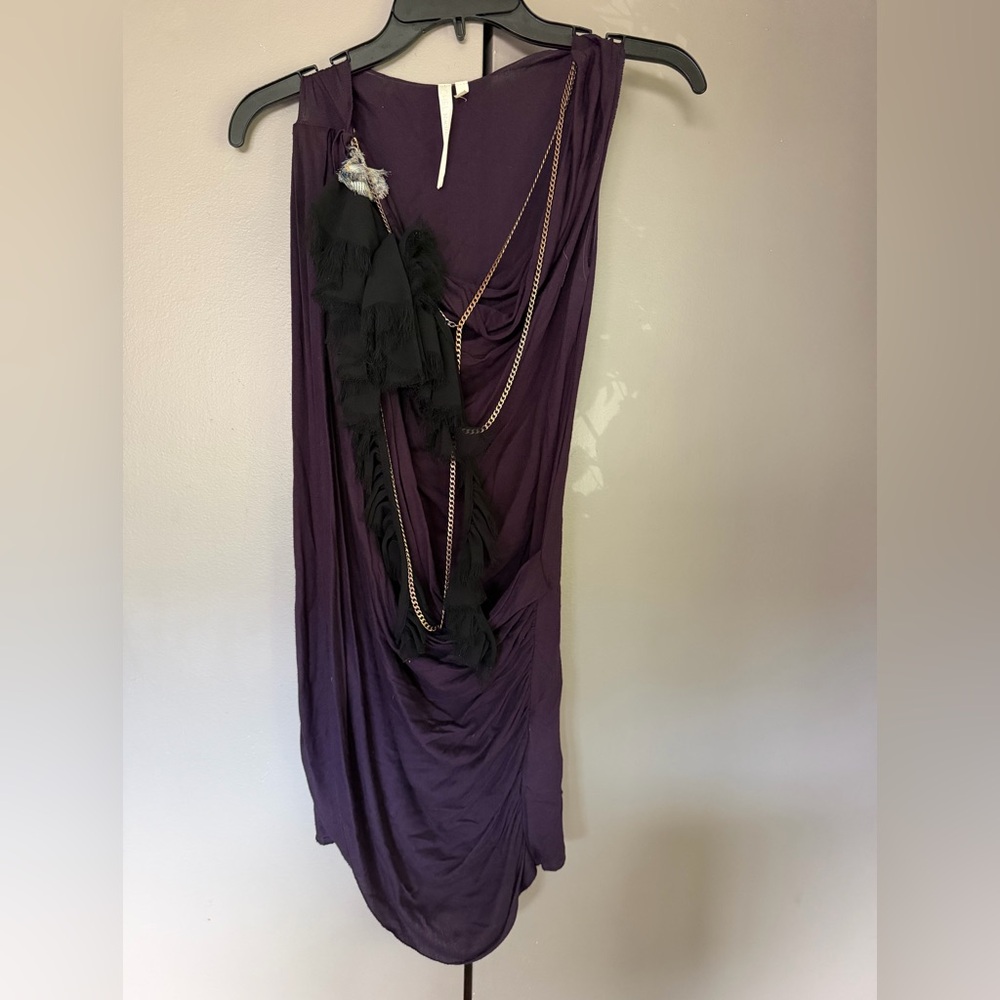 RACHEL Rachel Roy Purple Draped Sleeveless Blouse with Chain Detail